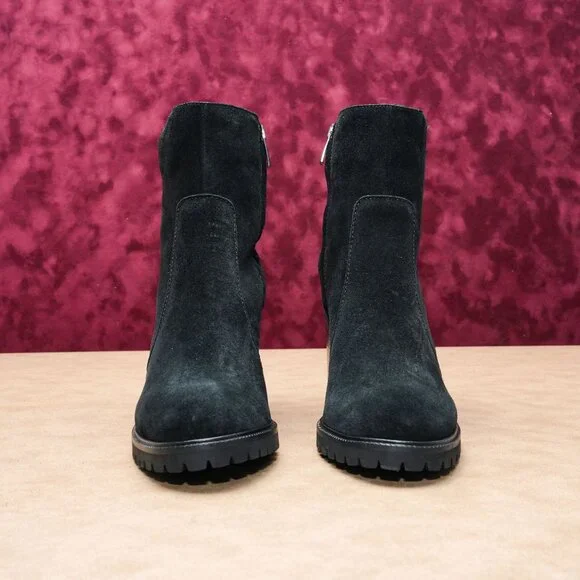 La Canadienne Women Holt Black Waterproof Suede Block Heel Dress Boots sz 9 - Picture 3 of 8
